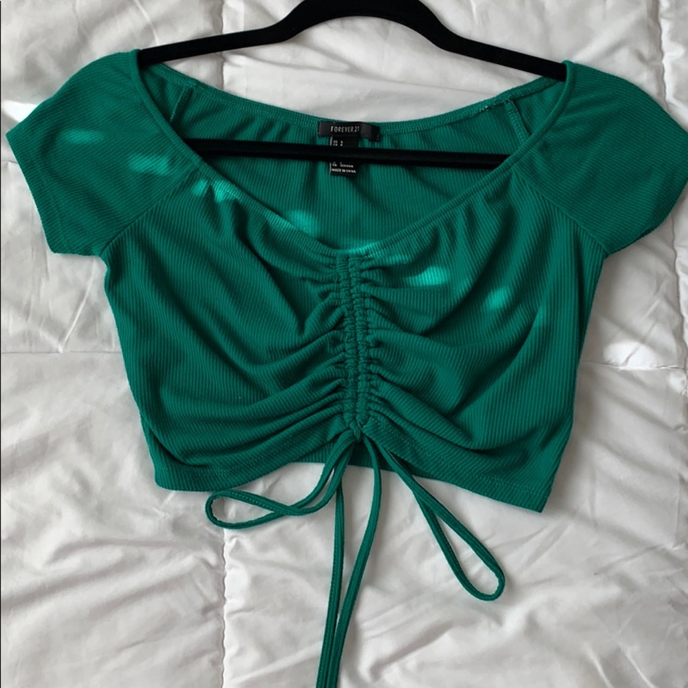 Green off the shoulder crop top
